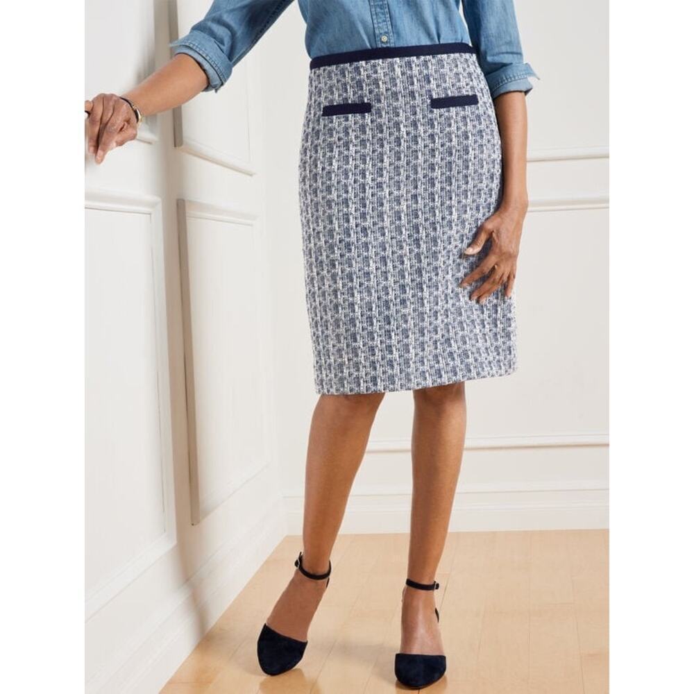 New Talbots Tweed A-Line Skirt sz 14P Navy blue cream Tweed Skirt